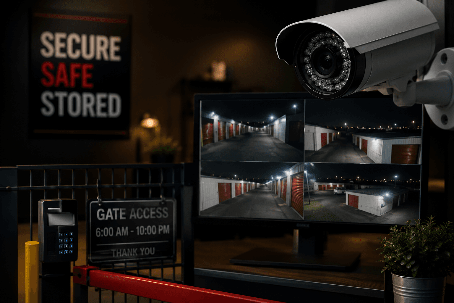 Security cameras, controlled gate access, and monitored storage features help protect belongings at Modern Storage